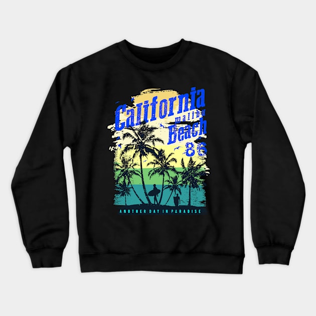 California malibu beach 86, California Surfing beach Vacation  Palm Trees Tropical Crewneck Sweatshirt by bakmed